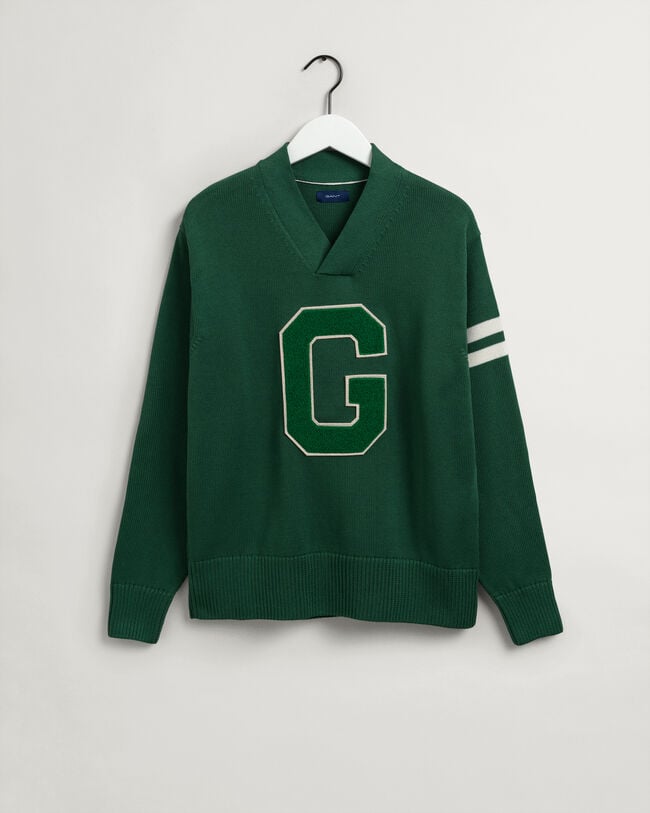 Collegiate sweater med V-hals