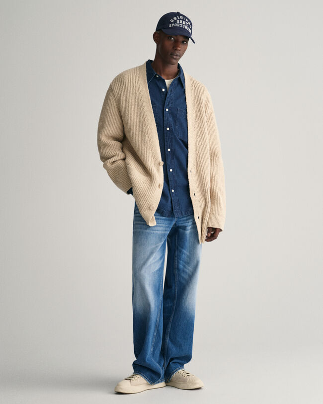 Ribstrikket cardigan i bouclé