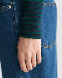 Stribet ribstrikket langærmet top med rullekrave