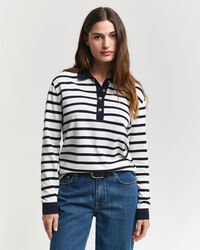 Bretonstribet langærmet piqué poloskjorte