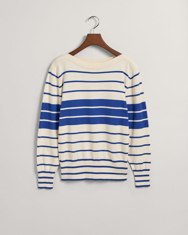 Blokstribet sweater med bådudskæring
