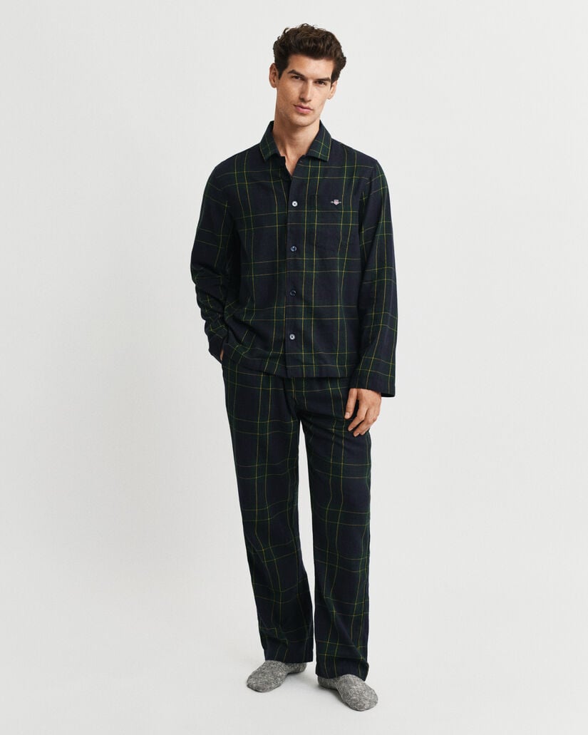 Ternet pyjamassæt af flannel i gaveæske