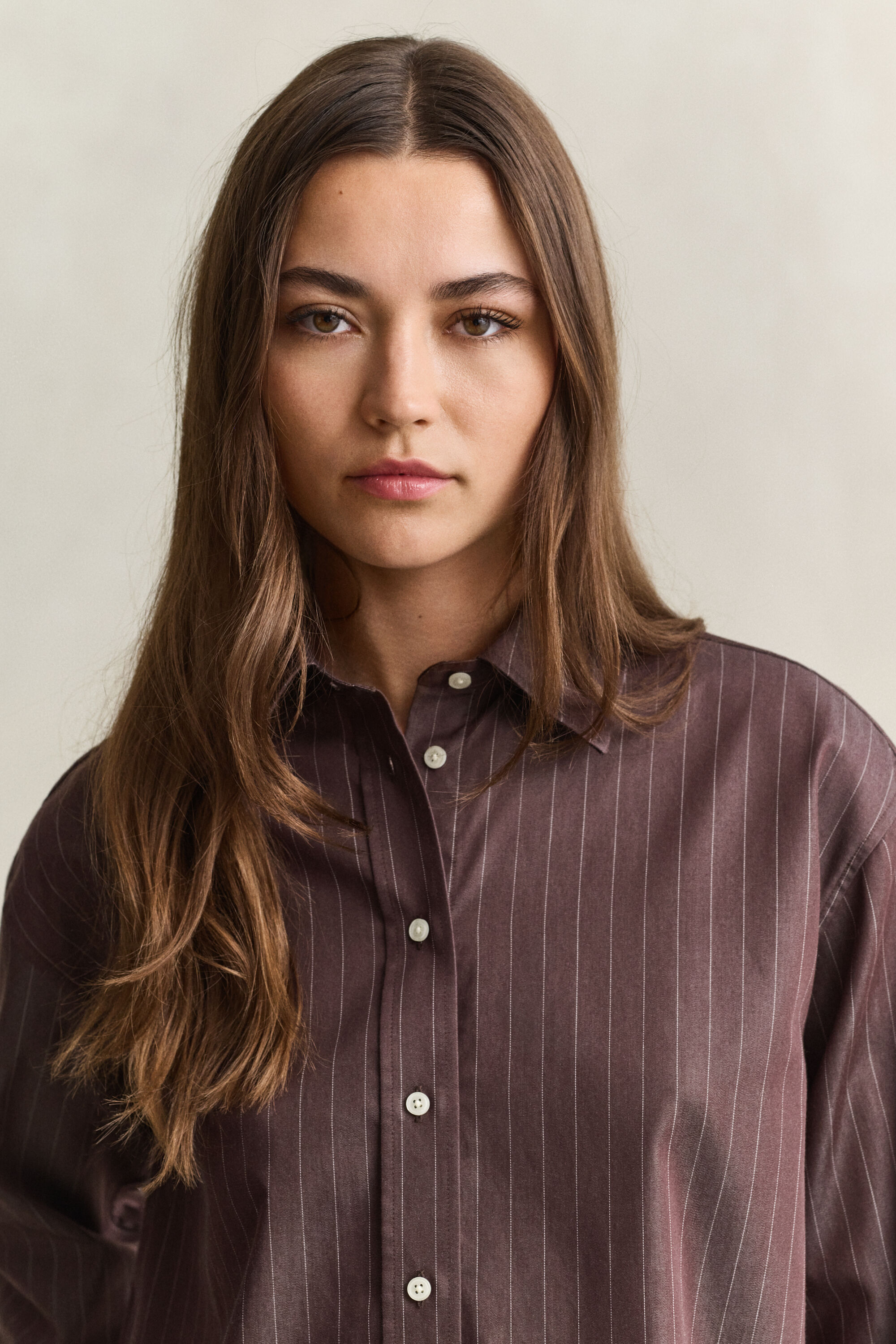 Relaxed poplin skjorte med striber