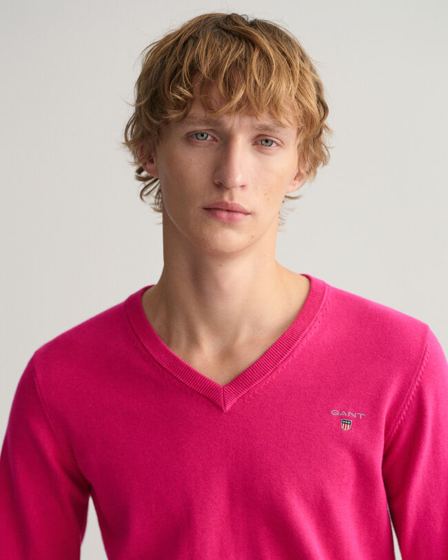 Classic sweater i bomuld med V-hals