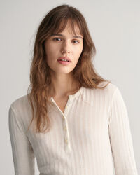 Ribstrikket Henley T-shirt med lange ærmer