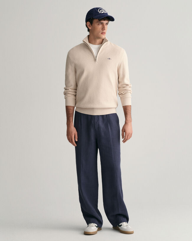 Struktureret sweater i bomuld med halv lynlås