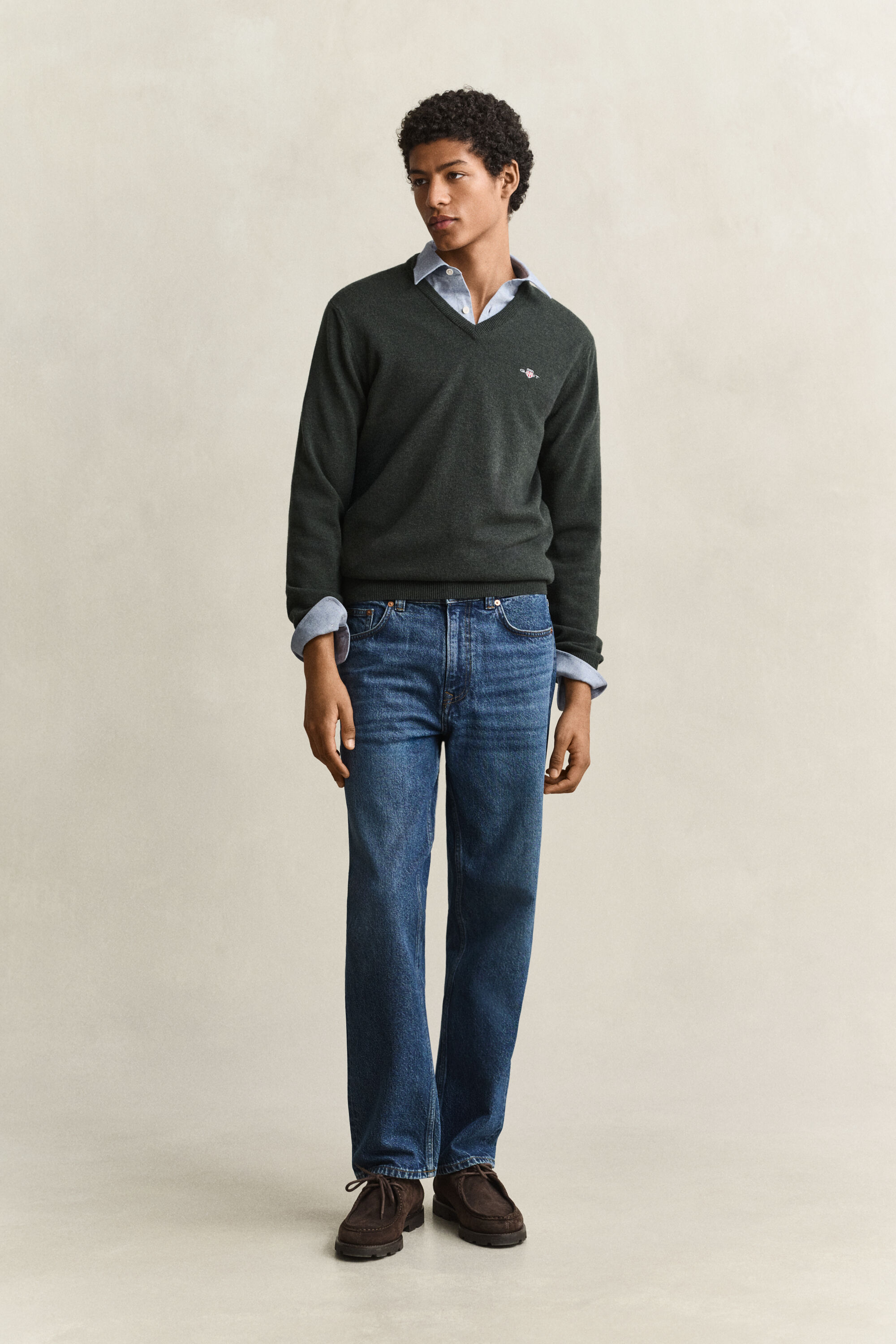 Sweater med V-hals i lammeuld