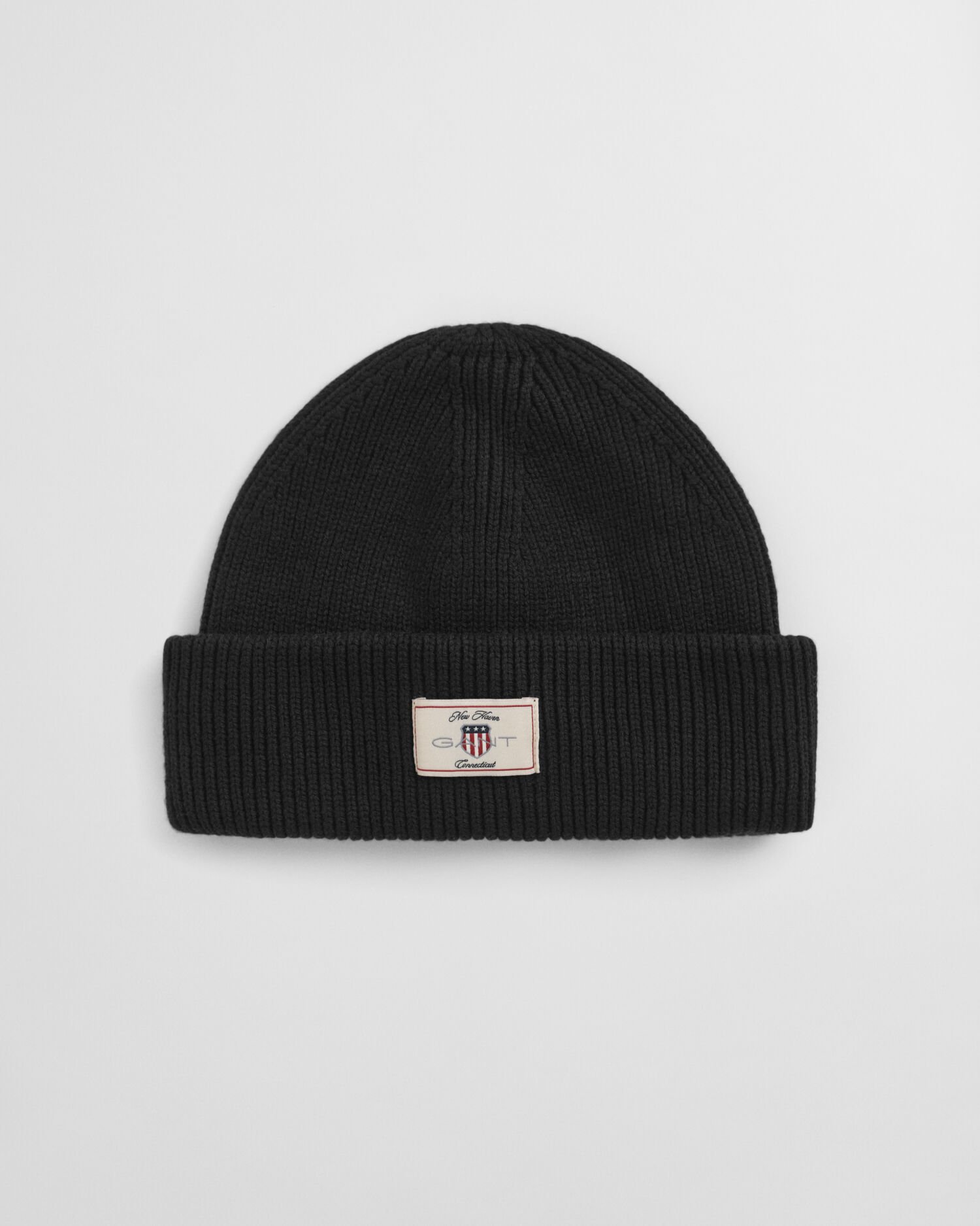 Ribstrikket beanie af bomuldsblanding