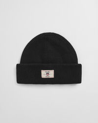 Ribstrikket beanie af bomuldsblanding
