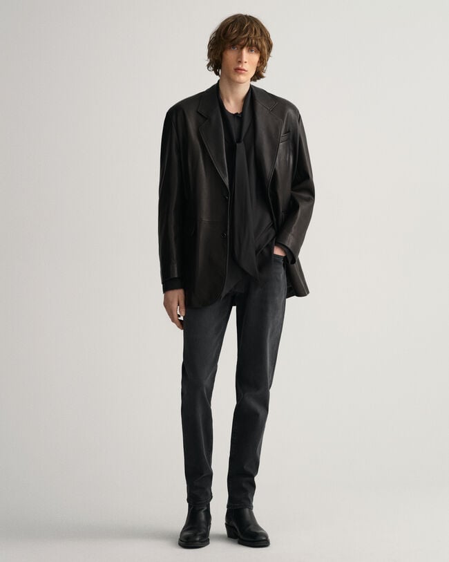 Slim fit ensfarvet skjorte med bindeb&aring;nd