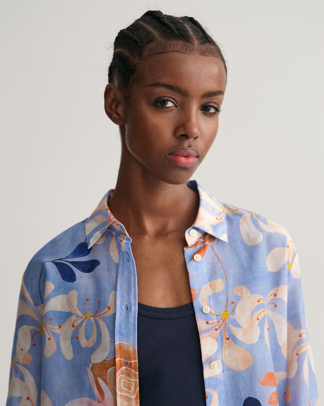 Regular fit bomuldssilkeskjorte med Floral-tryk