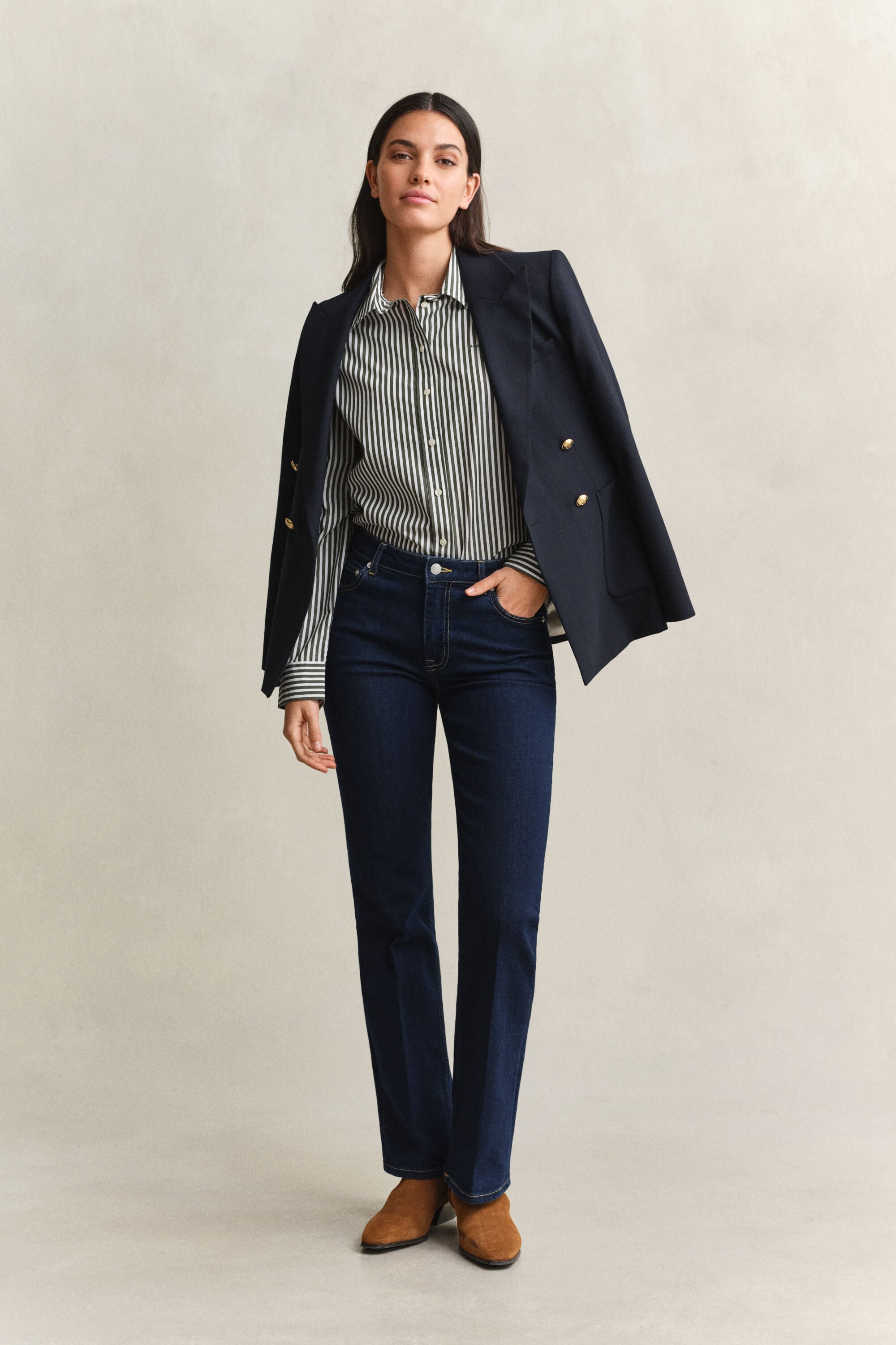 Regular fit stribet klassisk poplin-skjorte