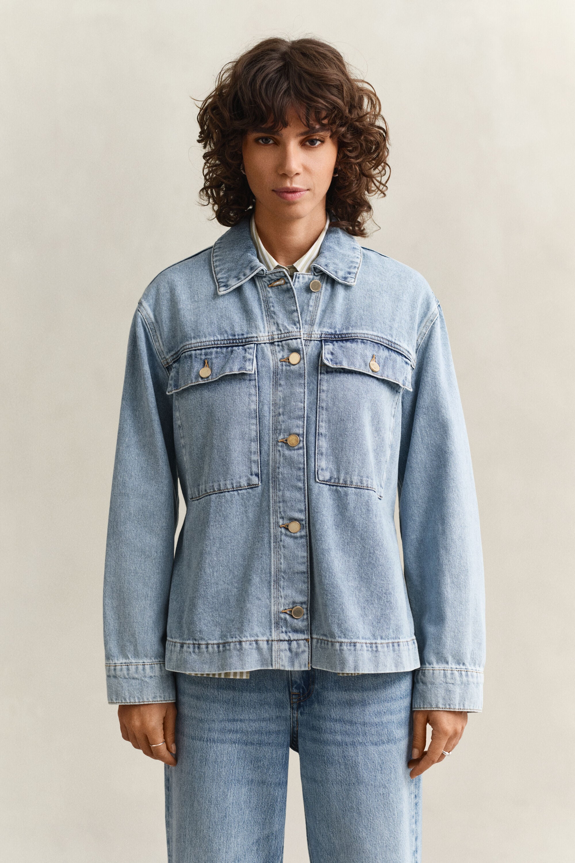 Denim-jakke med bindebånd
