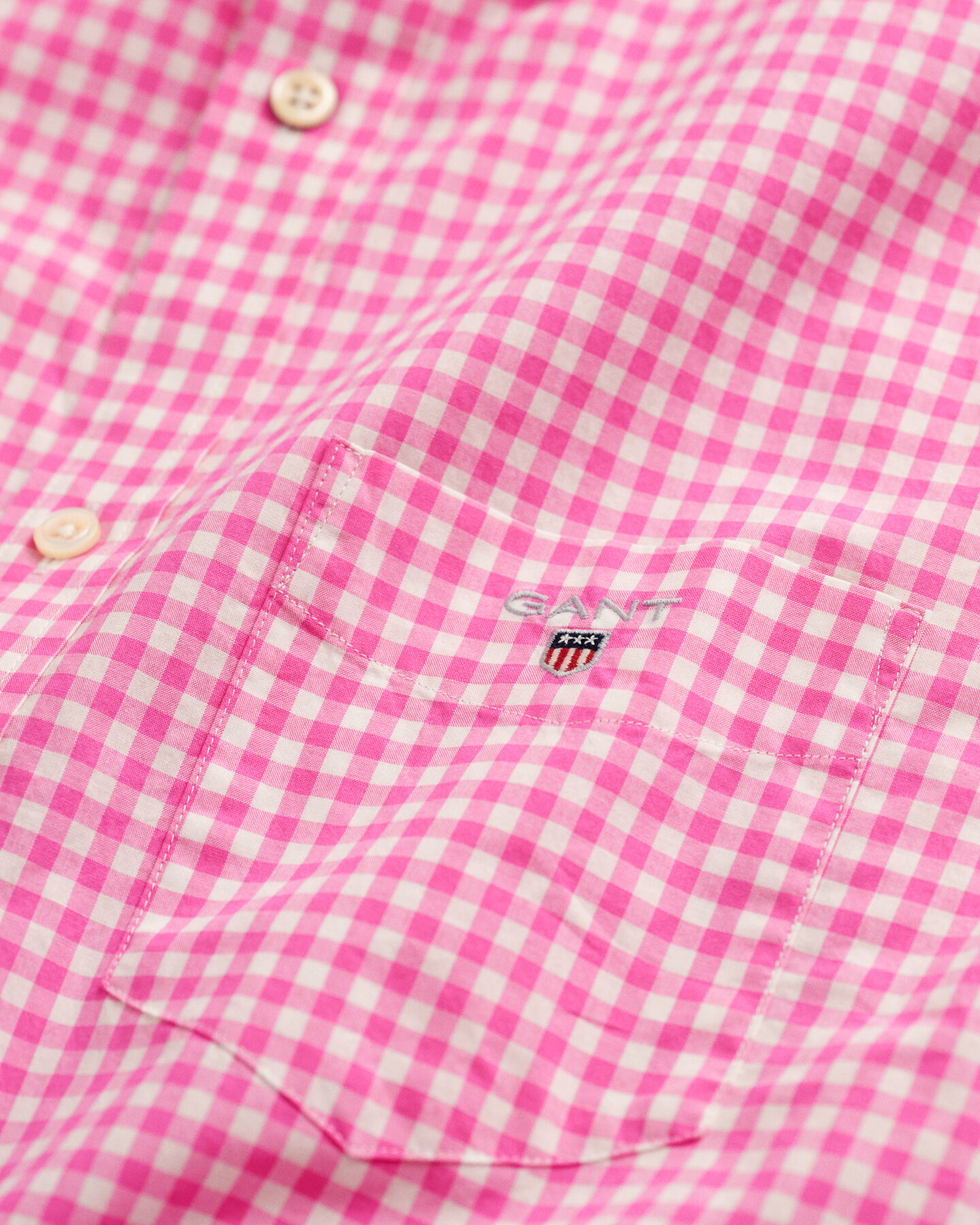 Regular fit t&aelig;tv&aelig;vet gingham skjorte med korte &aelig;rmer