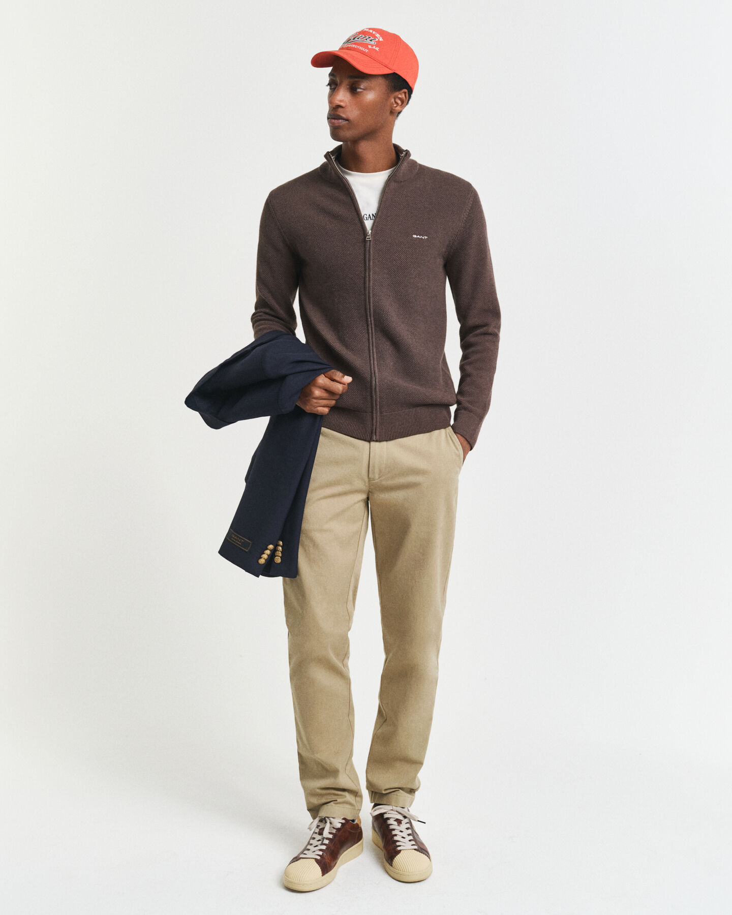 Cardigan af bomuldspiqué med lynlås