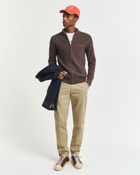 Cardigan af bomuldspiqué med lynlås