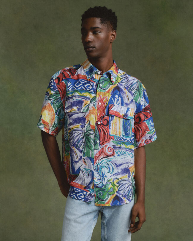 Relaxed fit silkeskjorte med tryk