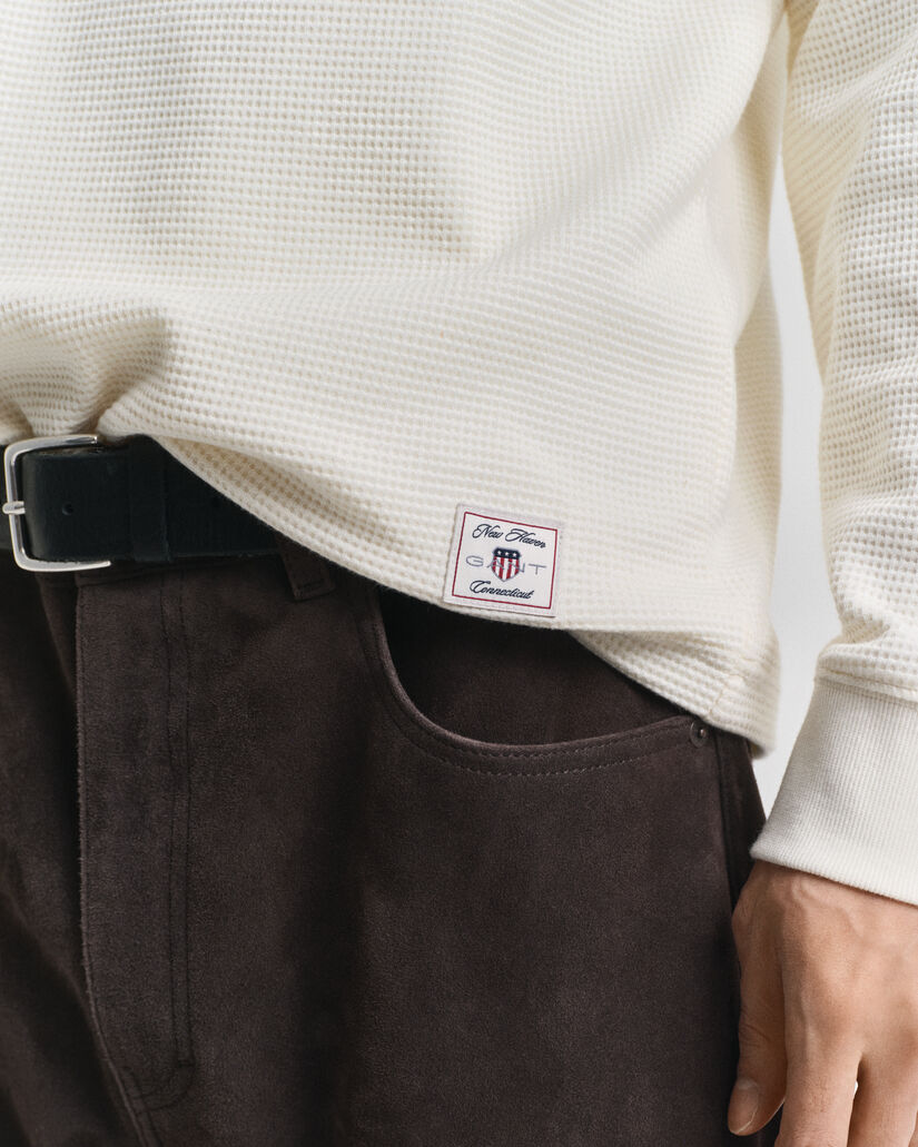 Henley T-shirt med vaffeltekstur og lange ærmer