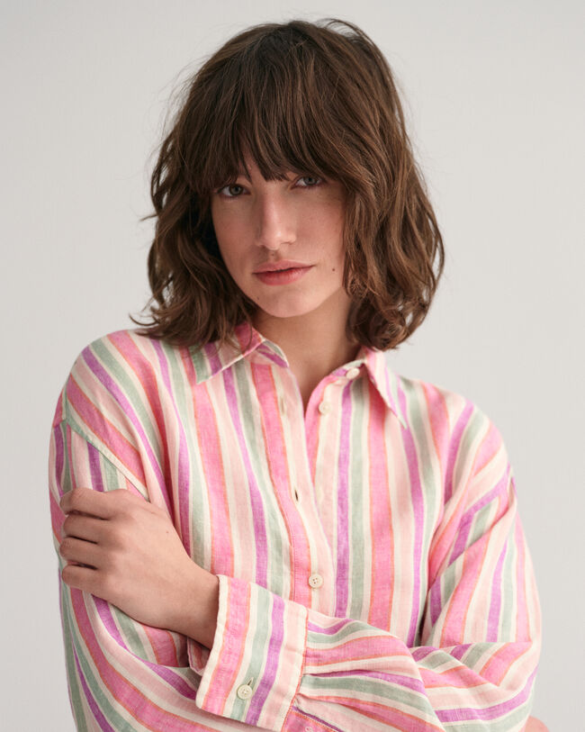 Flerstribet skjortekjole af h&oslash;r