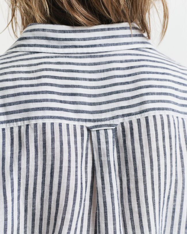 Stribet skjortekjole af hør