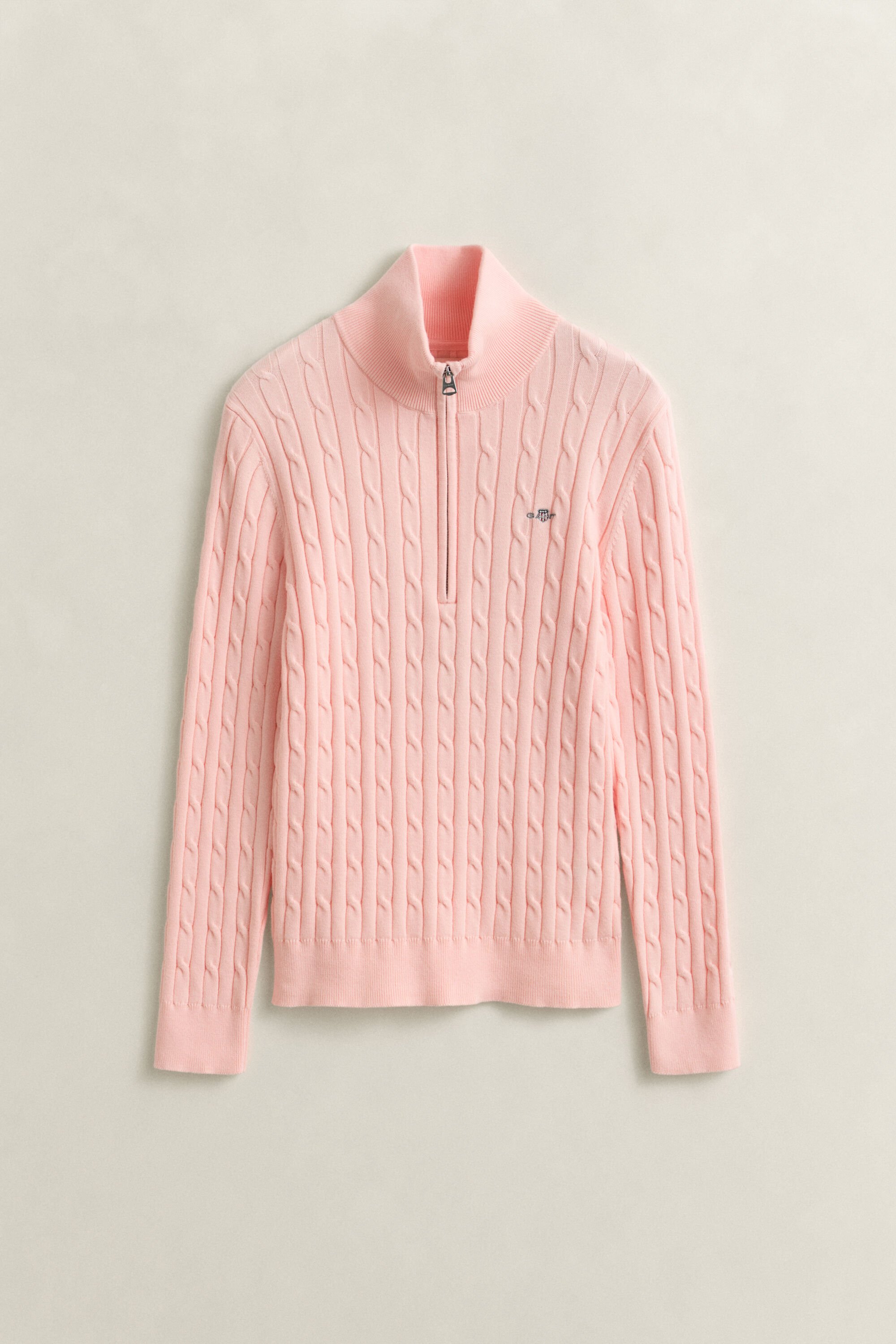 Kabelstrikket sweater med halv lynlås