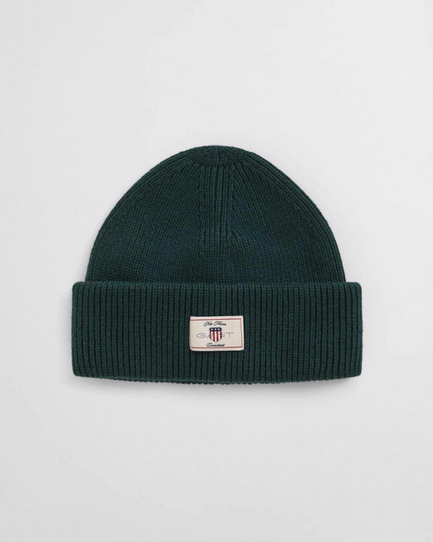 Ribstrikket beanie af bomuldsblanding
