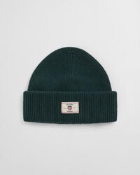 Ribstrikket beanie af bomuldsblanding