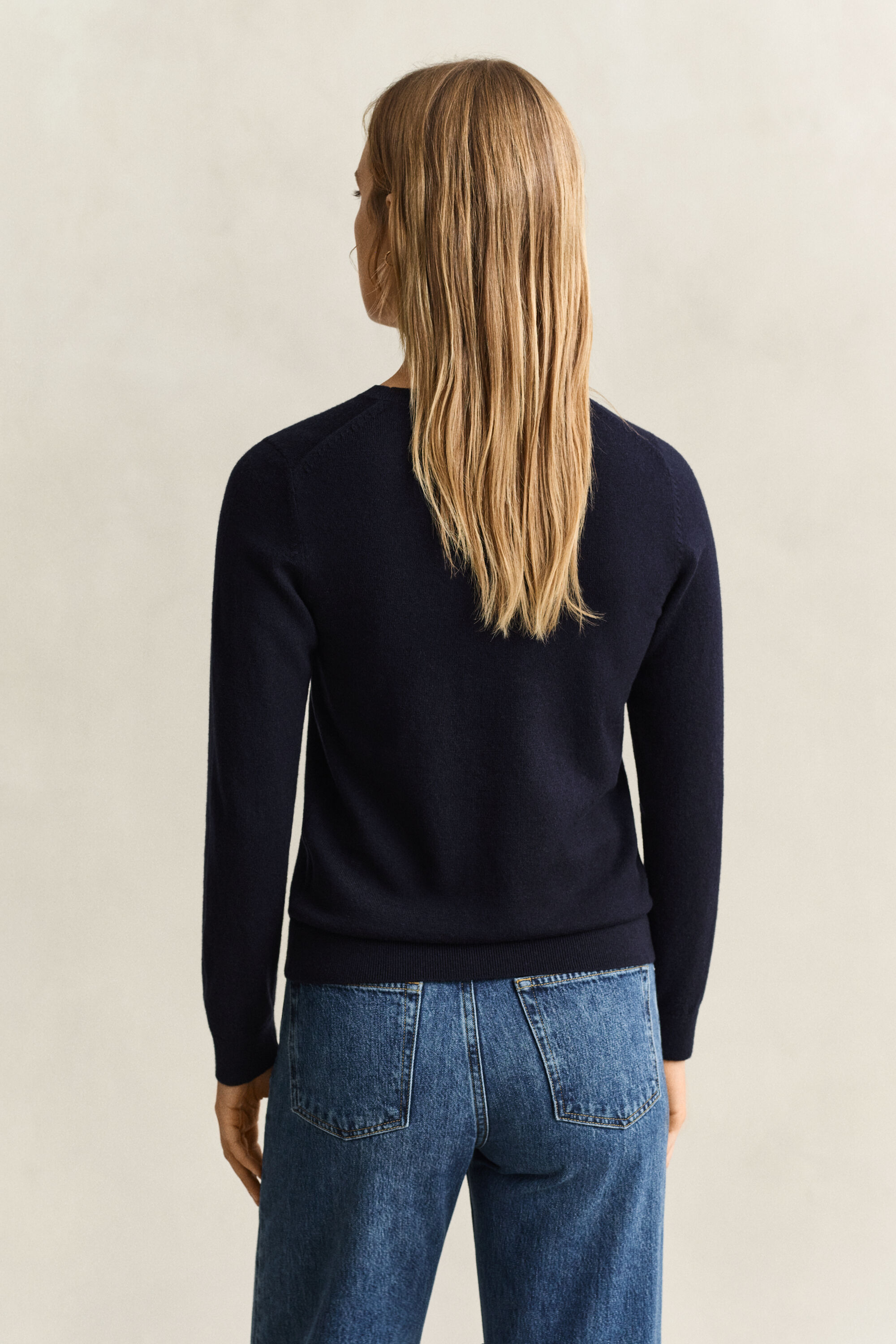 Crewneck sweater i uld og bomuld
