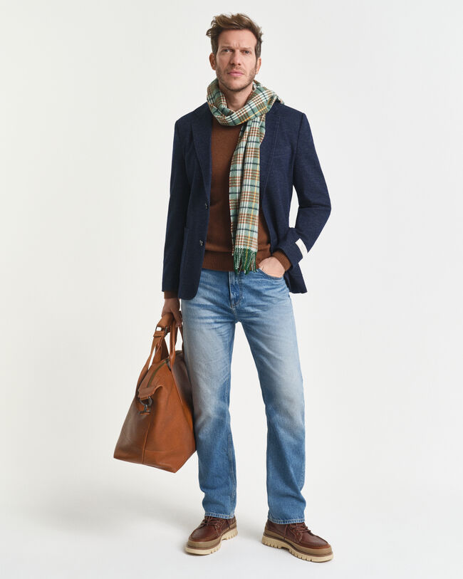 Tofarvet jerseyblazer i uld og bomuld