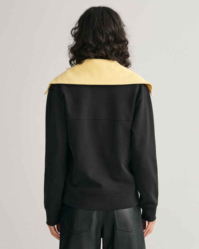 Sweatshirt med halv lynl&aring;s og farveblokke