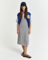 Stribet strikket Rugger-kjole med ribstrik og korte ærmer