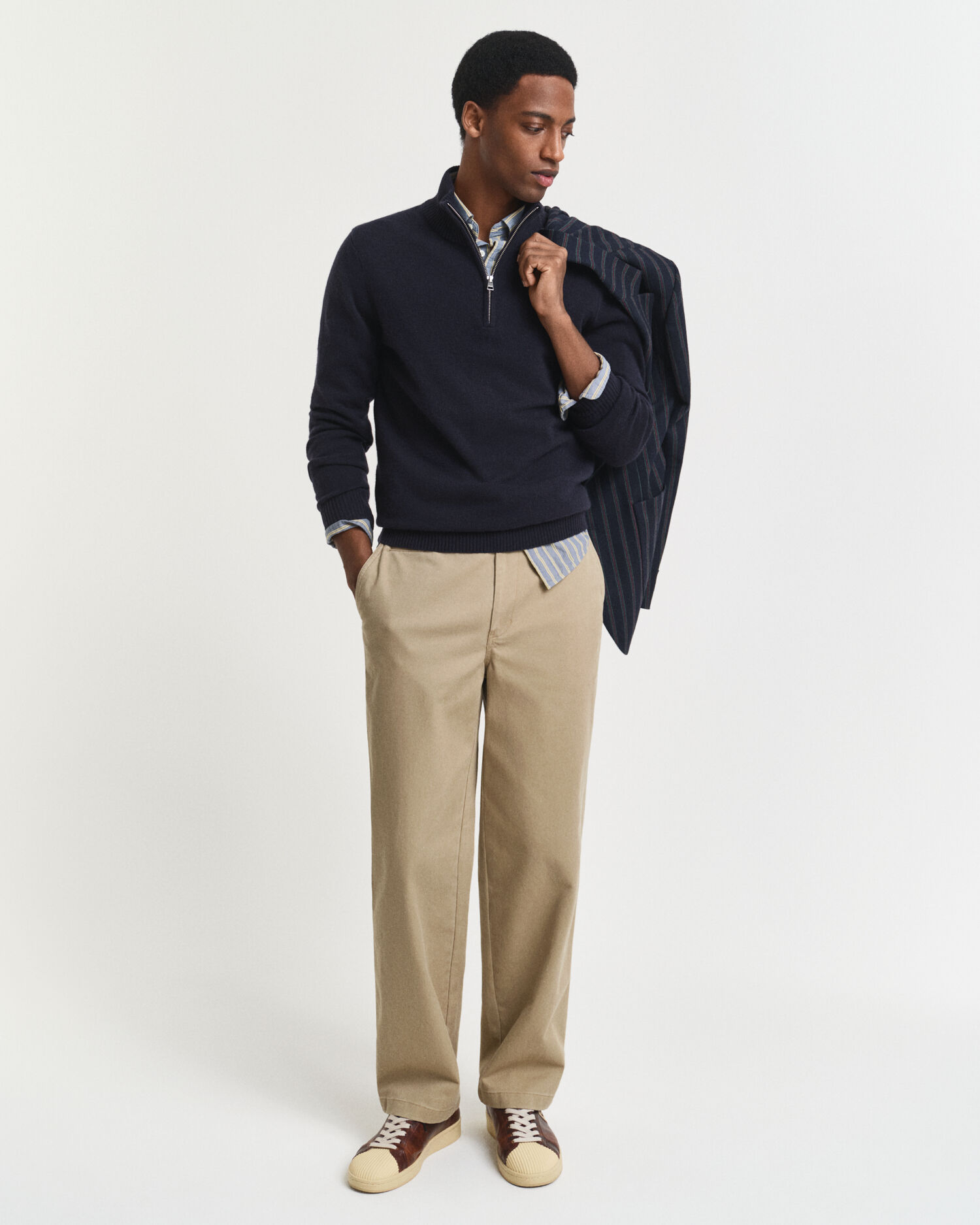 Kashmir sweater med halv lynlås