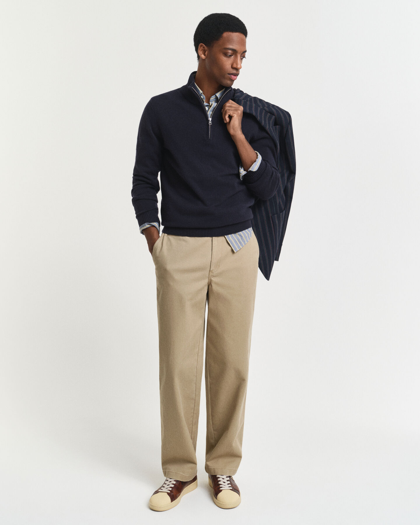 Kashmir sweater med halv lynlås