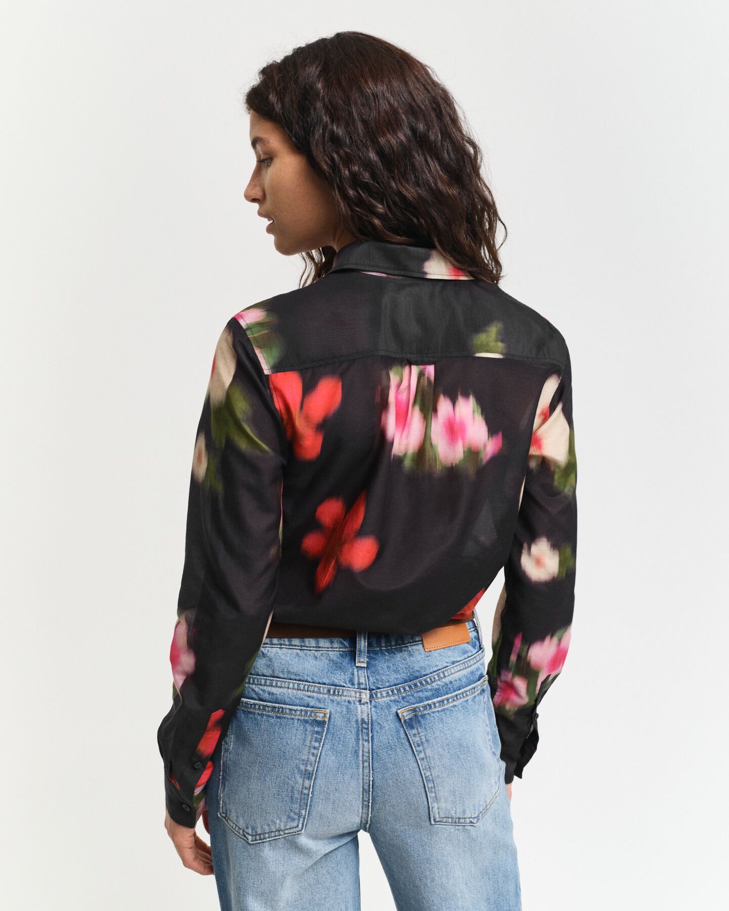 Regular fit blomstret bomuldssilkeskjorte