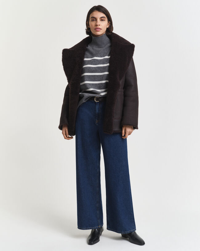 Stribet sweater med rullekrave af ekstra fin lammeuld