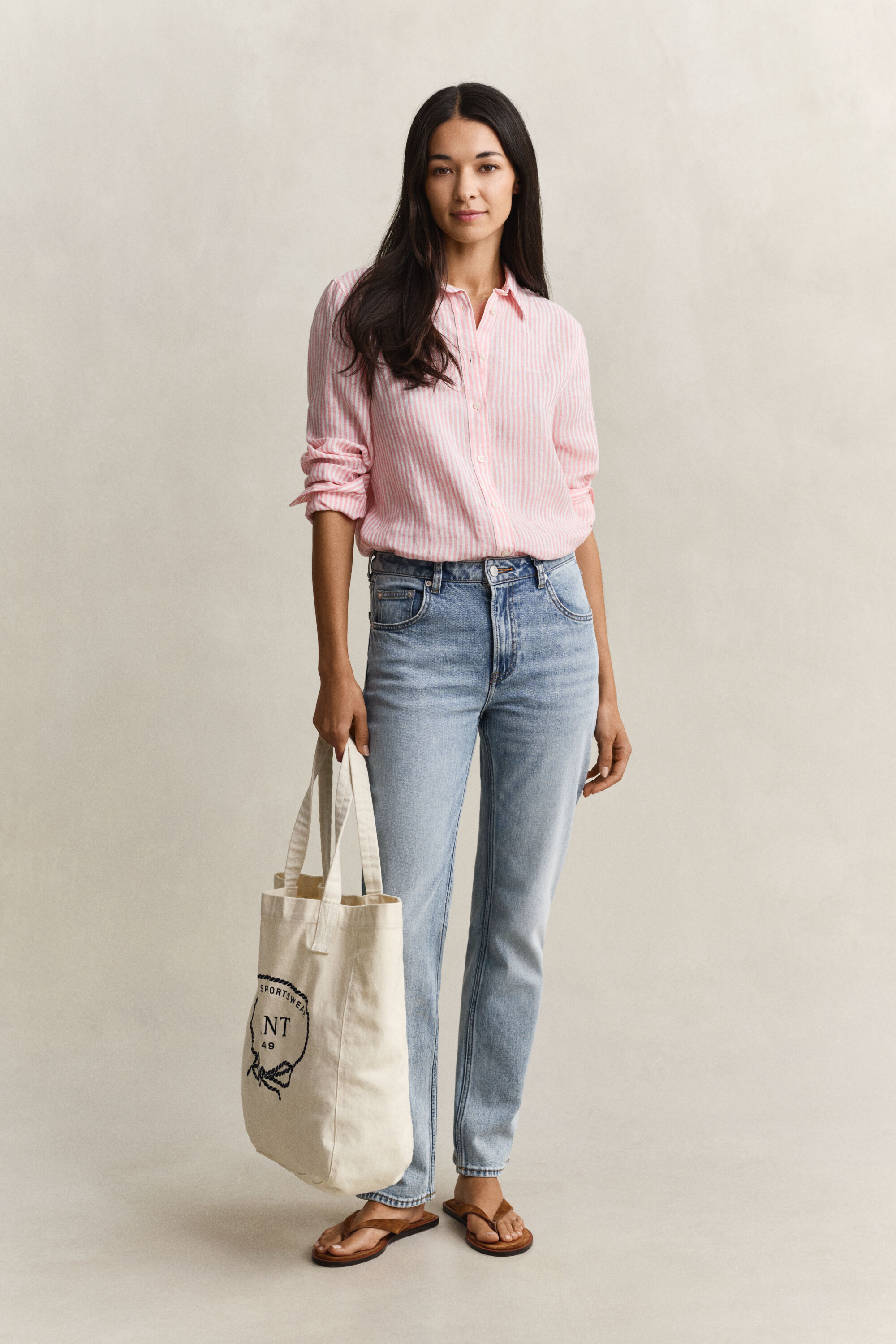 Regular fit stribet skjorte af hør