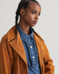 Ruskindsfrakke med bælte