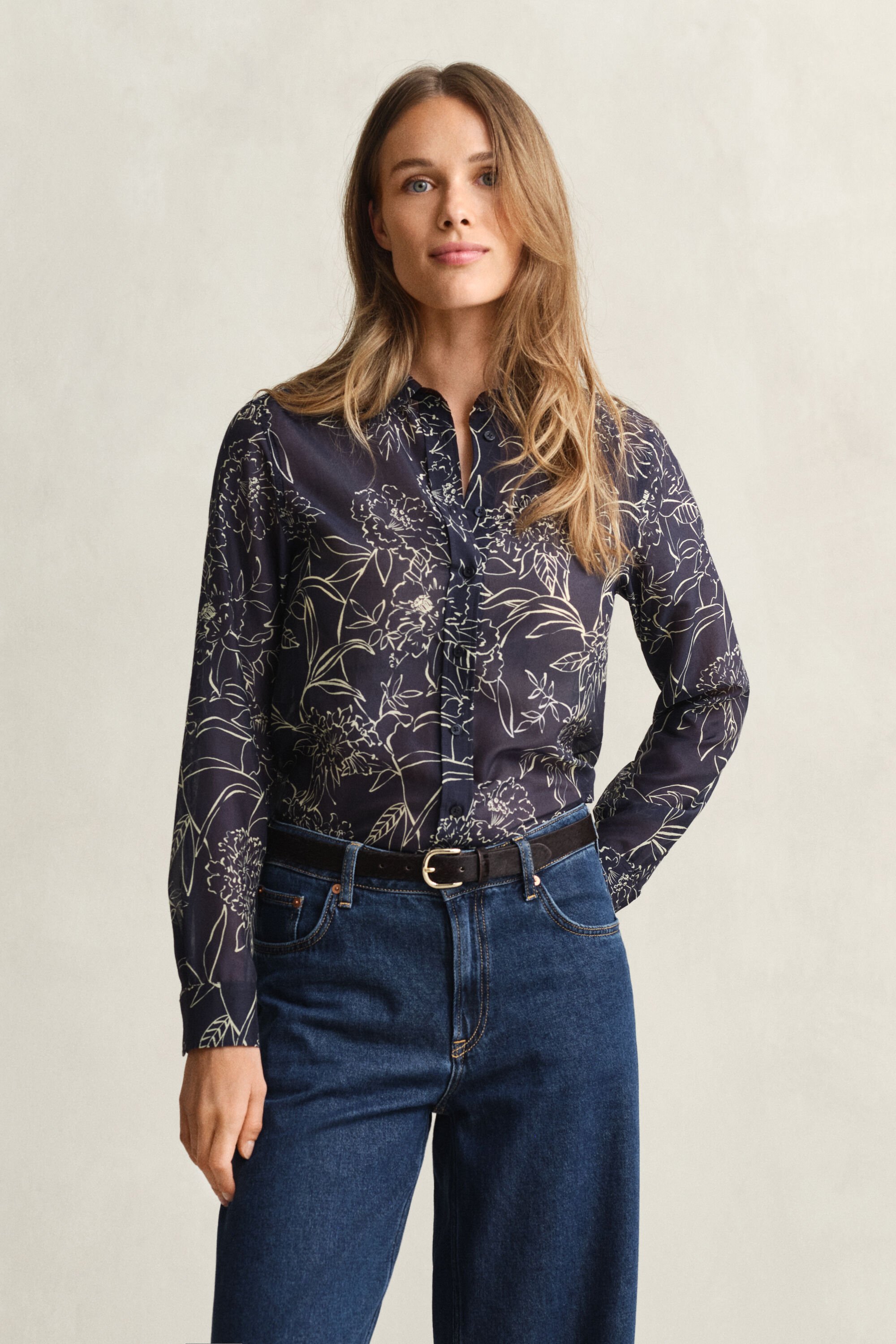 Regular fit bomuldssilkeskjorte med Floral-tryk