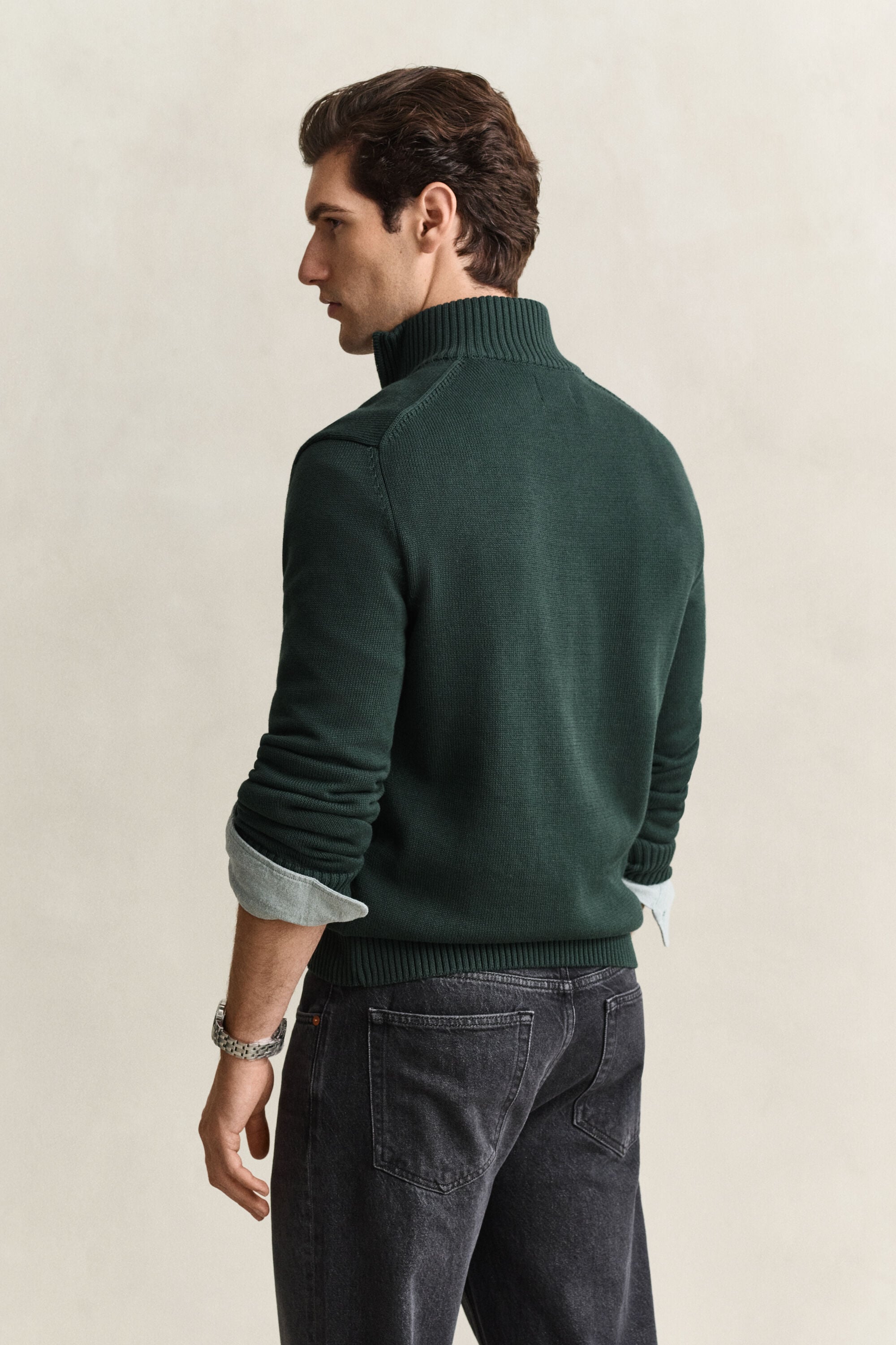 Afslappet sweater i bomuld med halv lynlås