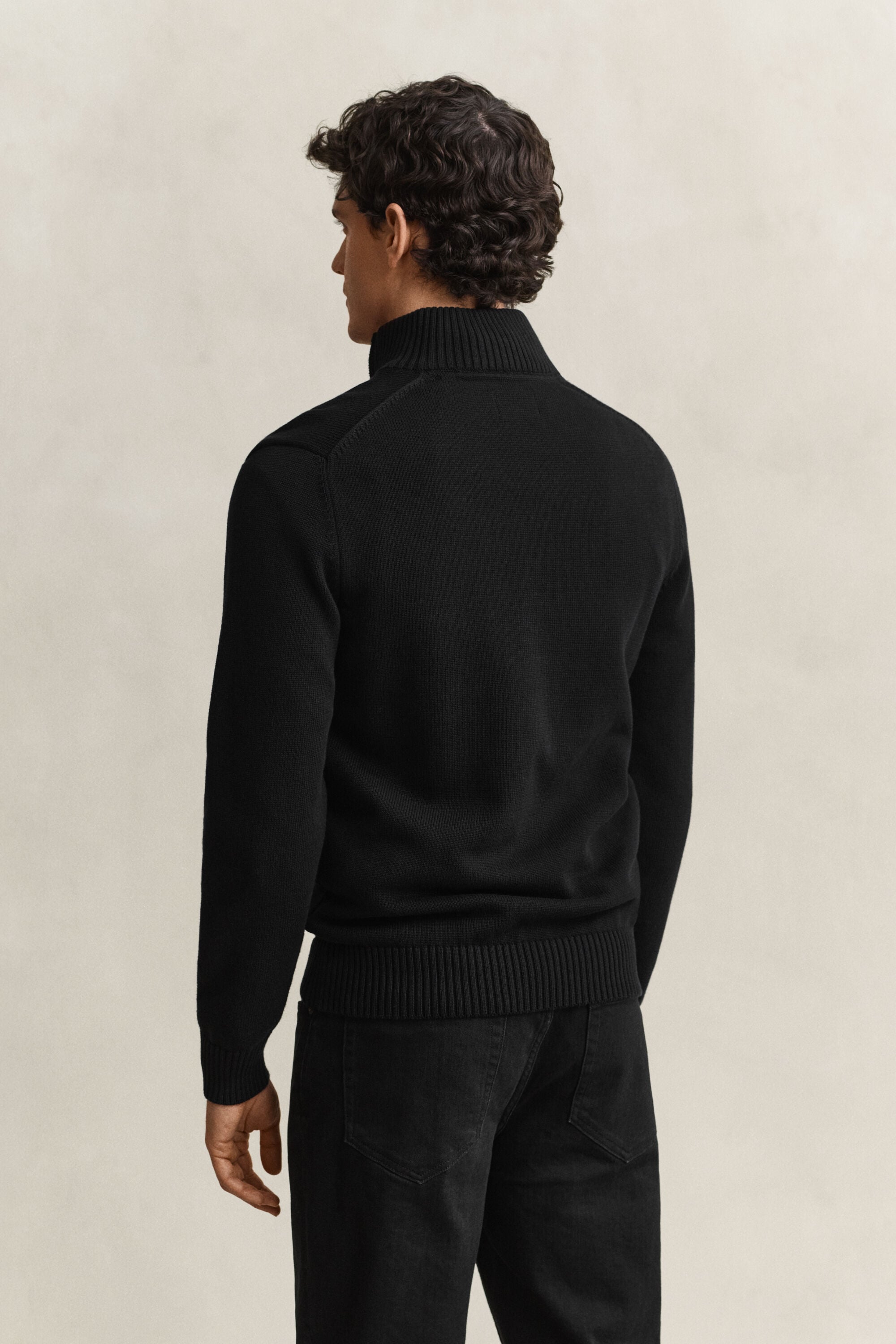 Afslappet sweater i bomuld med halv lynlås
