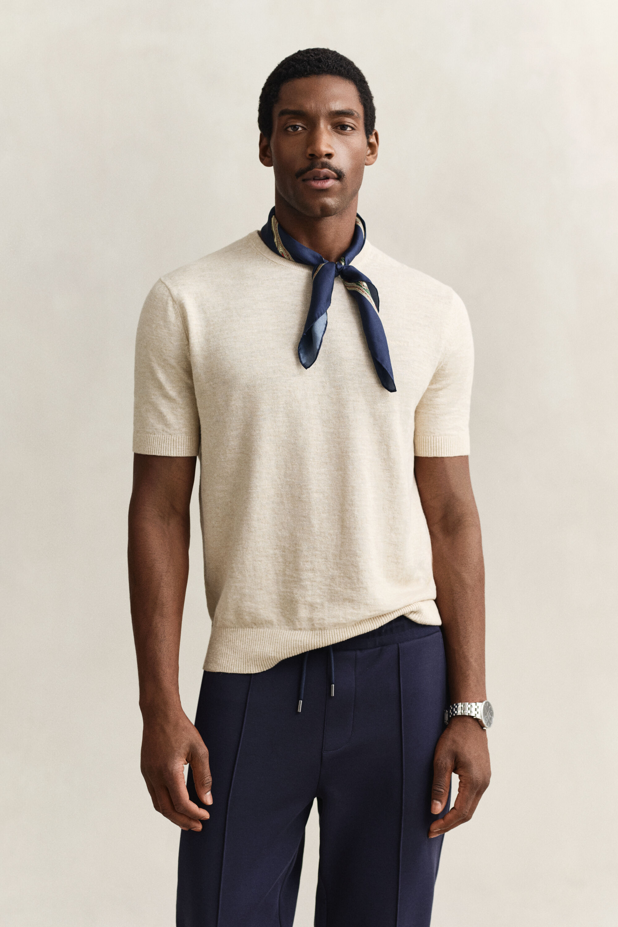 Kortærmet sweater af nopret bomuldsblanding