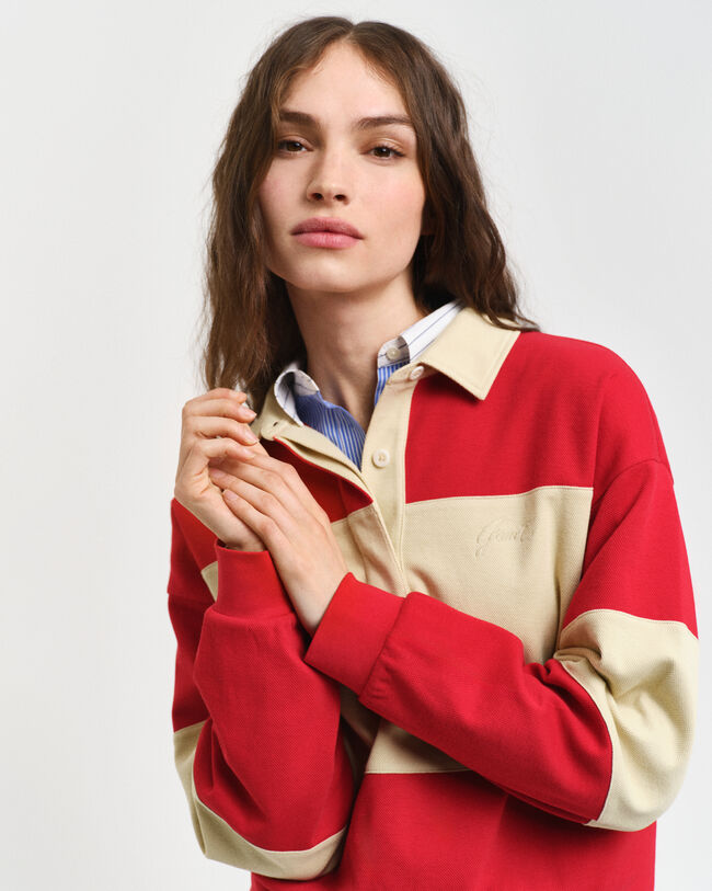 Piqué Rugger med struktur og farveblokke