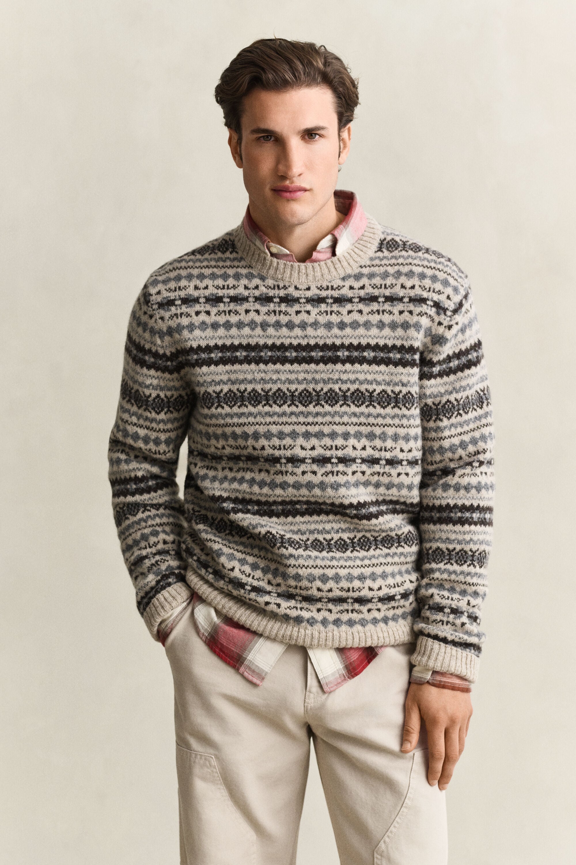 Jacquard sweater i børstet uld