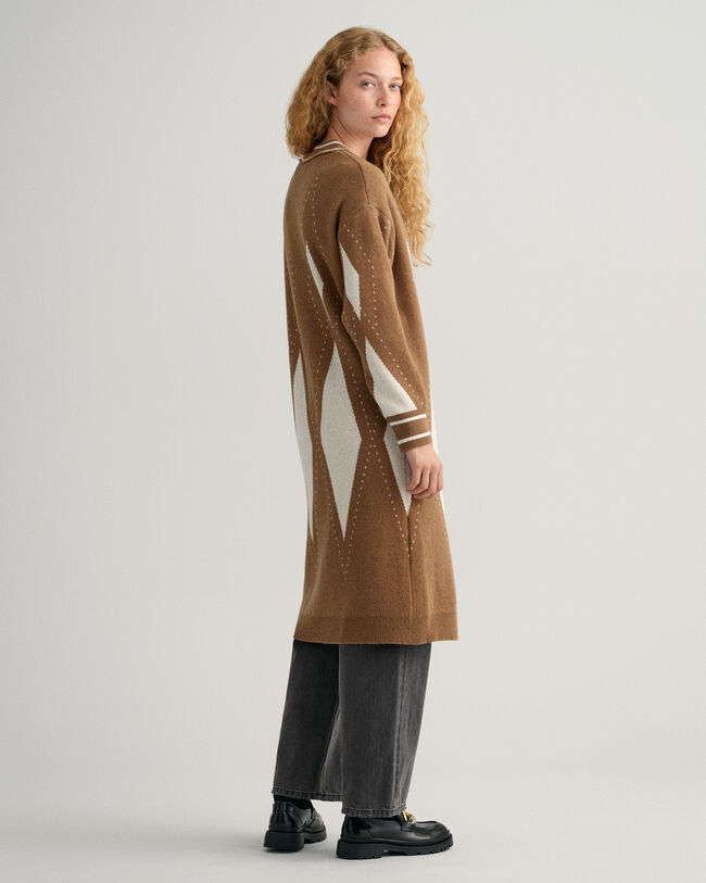 Argyle lang cardigan