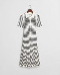 Stribet strikket Rugger-kjole med ribstrik og korte ærmer