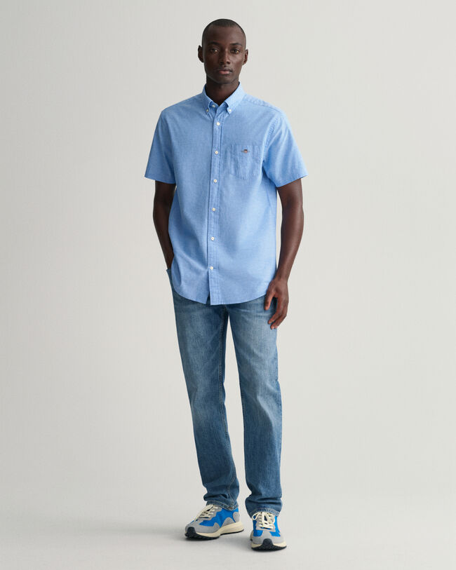 Regular fit skjorte af bomuldsh&oslash;r med korte &aelig;rmer