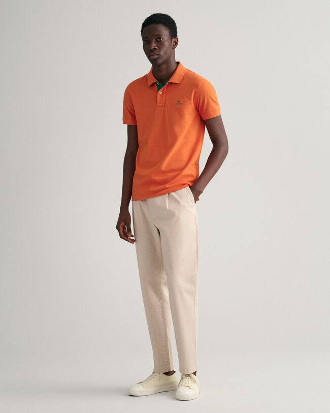 Kontrastfarvet piqu&eacute; poloskjorte med krave