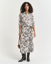 Plisseret midi-nederdel med træ-tryk