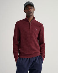 Texture bomuldssweater med halv lynl&aring;s