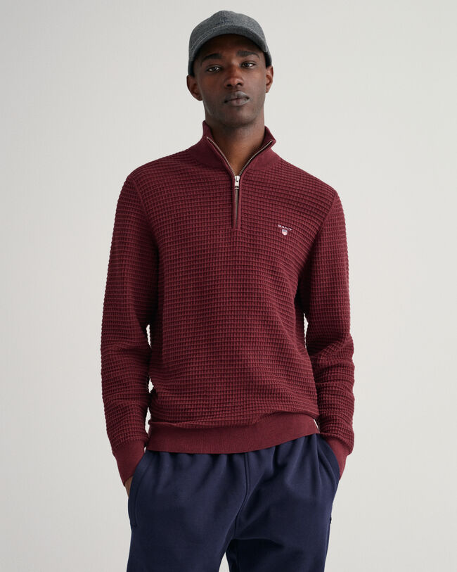 Texture bomuldssweater med halv lynl&aring;s